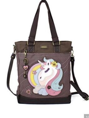 Chala Brown Crossbody Tote with Pastel Unicorn Applique